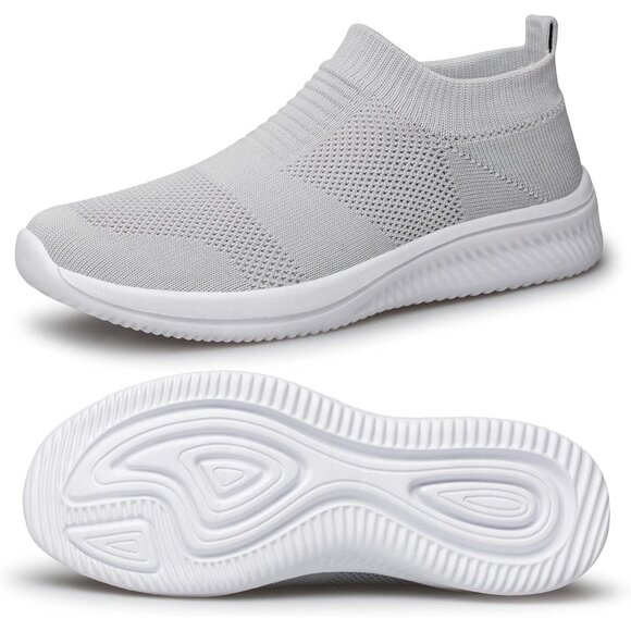 Sillenorth Mens Light Gray Sock Sneakers Lightweight Flat Casual Running Shoes - Picture 6 of 7